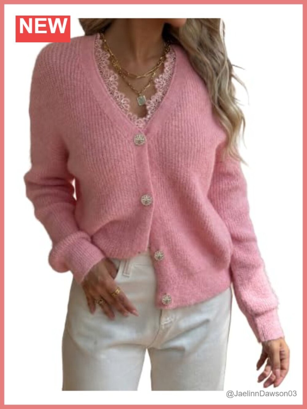 Women's V Neck Lace Button Up Knit Cardigan Sweater Fall Layering